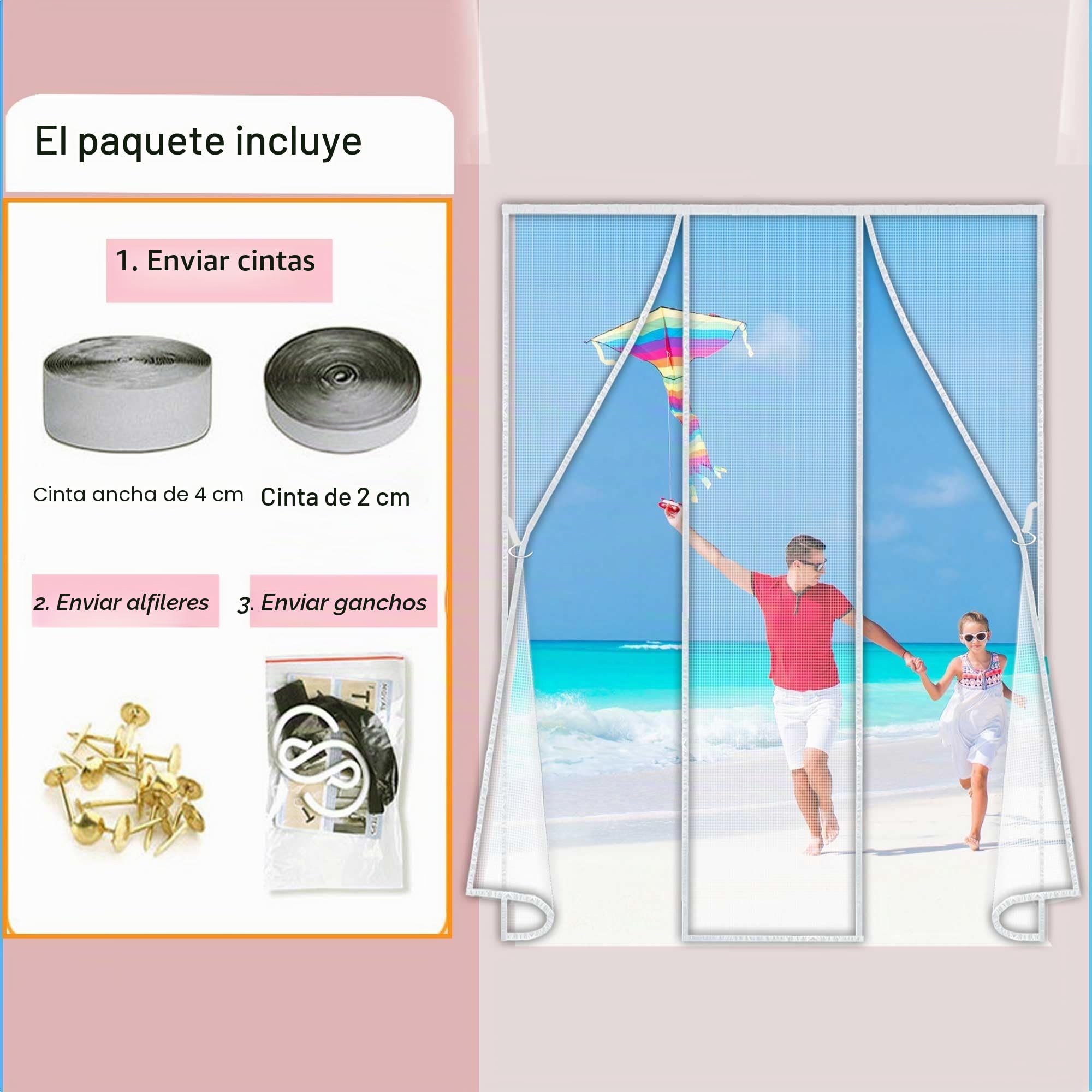 Mosquitera Magnética de Doble Apertura 200x200 cm para Puerta Corredera, Anti Insecto con Doble Puerta para Balcones - Blanco