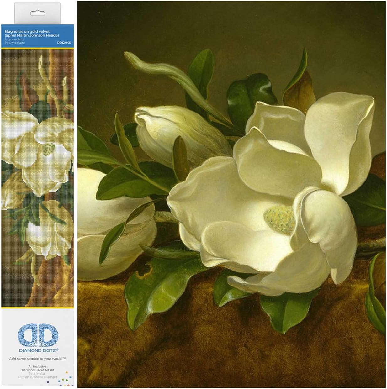 Diamond Dotz Embroidery KIT, Magnolias on Gold Velvet (Heade)