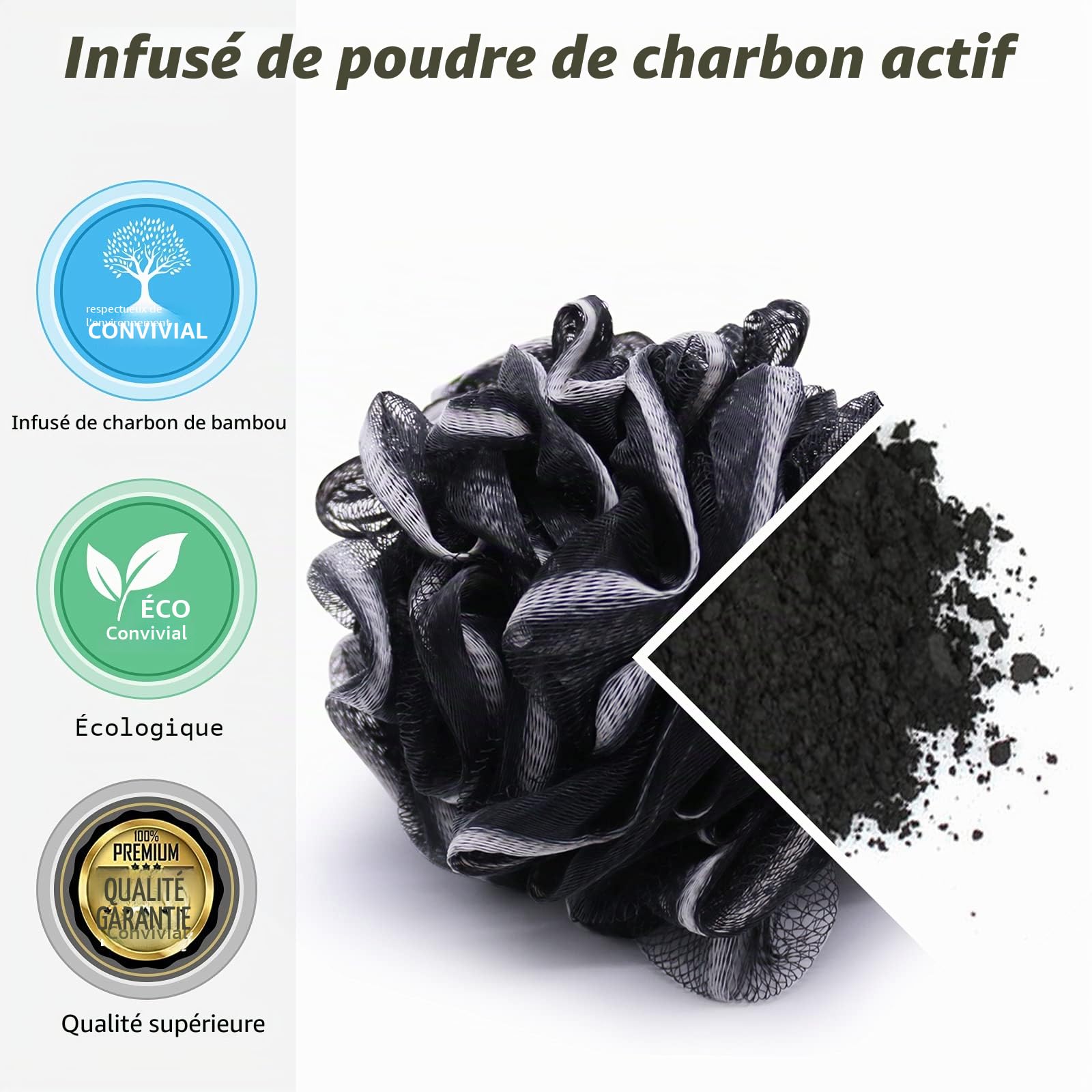 Lot de 3 éponges de bain en maille de 75 g XL pour femmes, hommes, enfants, chouchou de douche Luffa en loofa - Éponge en maille pour une peau soyeuse et lisse - Accessoires de bain