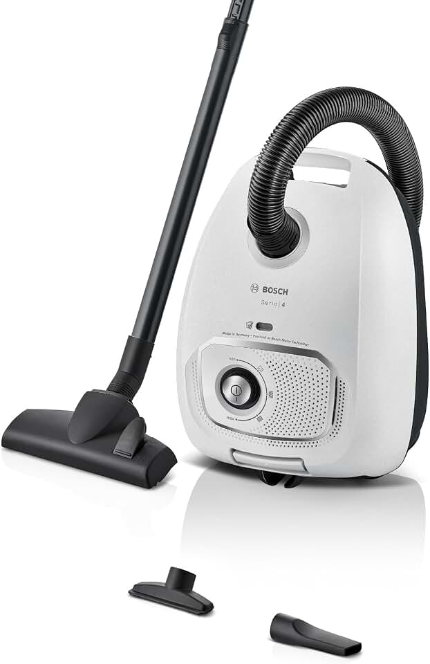 Bosch - Aspirador con Bolsa, Serie 4, Volumen XL de Bolsa de Polvo, Boquilla para Ranuras y tapicería, Blanco, BGB41WH1