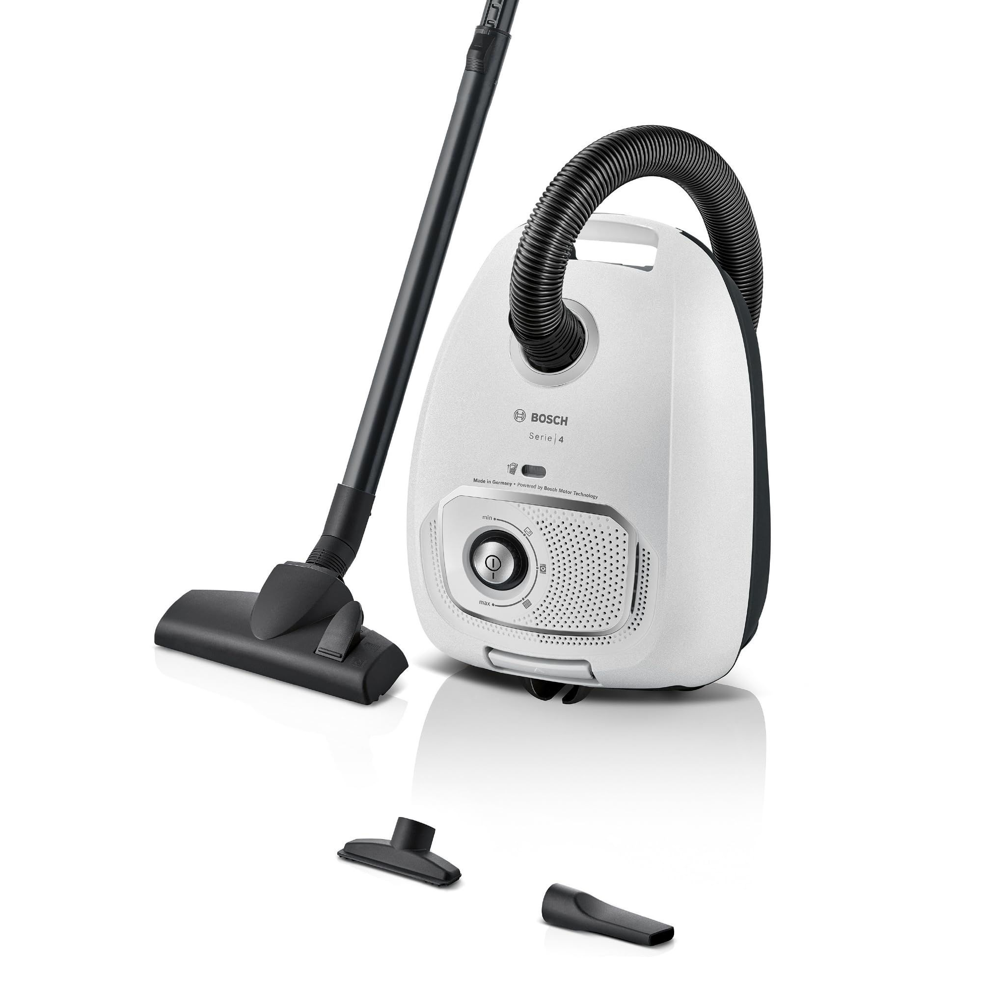 Bosch - Aspirador con Bolsa, Serie 4, Volumen XL de Bolsa de Polvo, Boquilla para Ranuras y tapicería, Blanco, BGB41WH1
