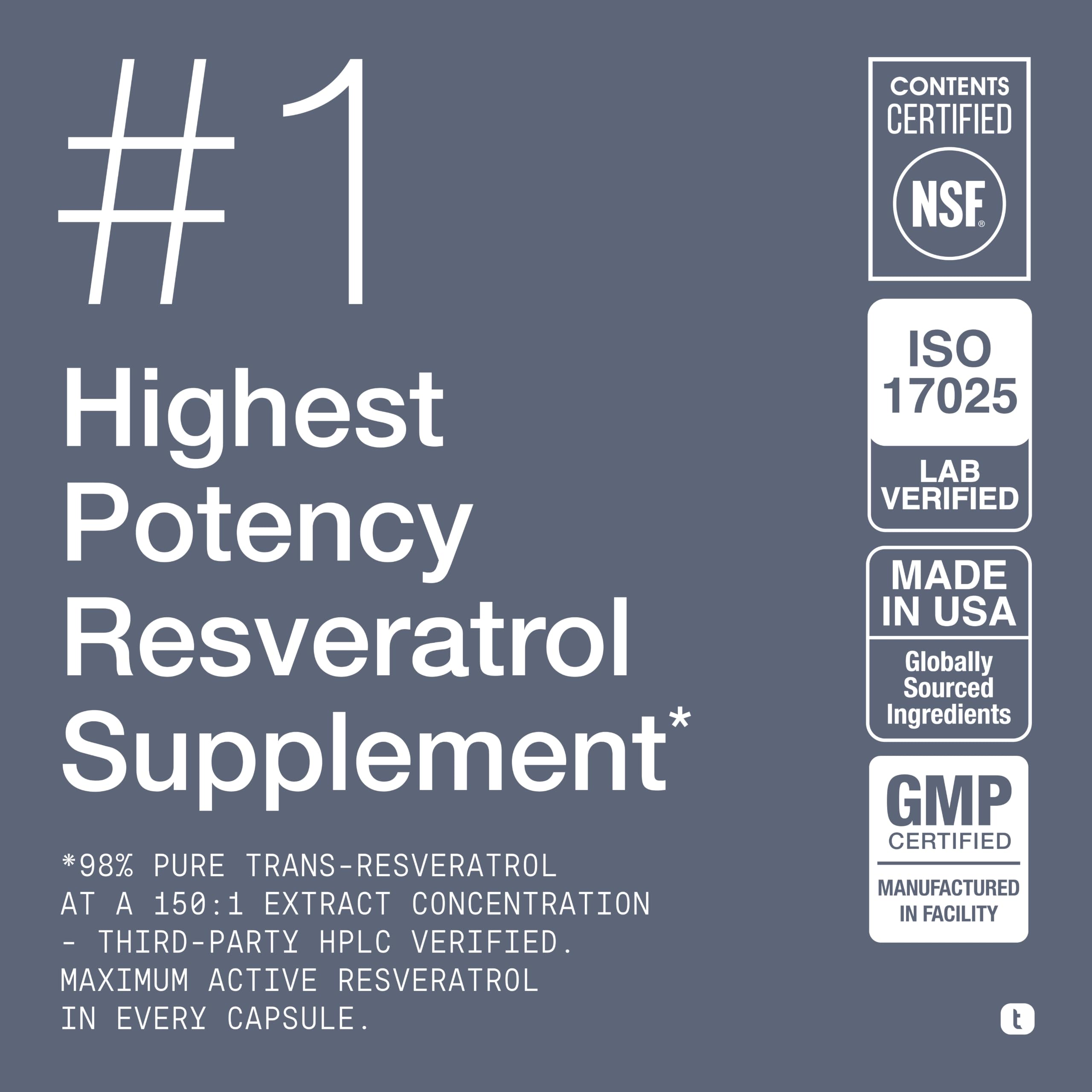 Toniiq NSF Certified Ultra High Purity Resveratrol Capsules — Amazon image 3