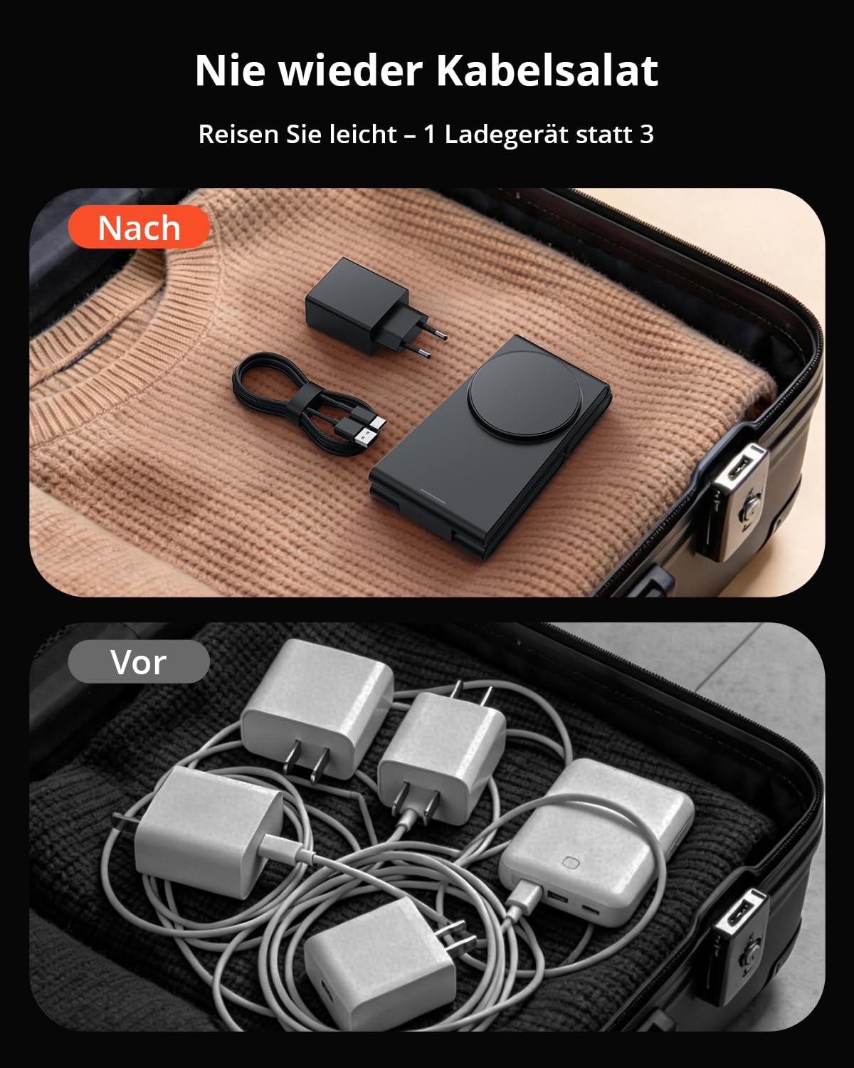 GEEKERA 3-in-1 Faltbar Ladegerät für Mag-Safe, Induktive Ladestation für Apple Watch und iPhone, Induktionsladegerät Kompatibel mit iPhone Air/17/16/15/14/13/12, Apple Watch 11-2, AirPods, Mattschwarz