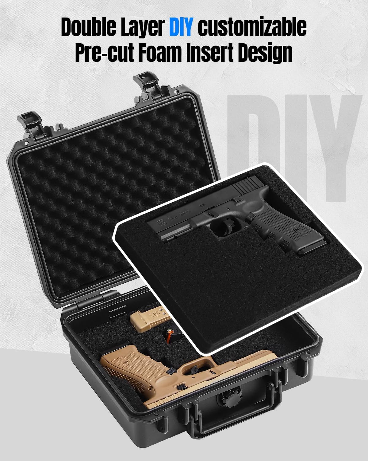 Gun Case for Handguns, Hard Shell Pistol Case for 1-2 Guns & 2-4 Magazines, Heavy-Duty Waterproof TSA-Friendly Firearm Air Travel Carrying Case Fits Glock, Beretta, S&W, Sig Sauer with Pre-Cut Foam