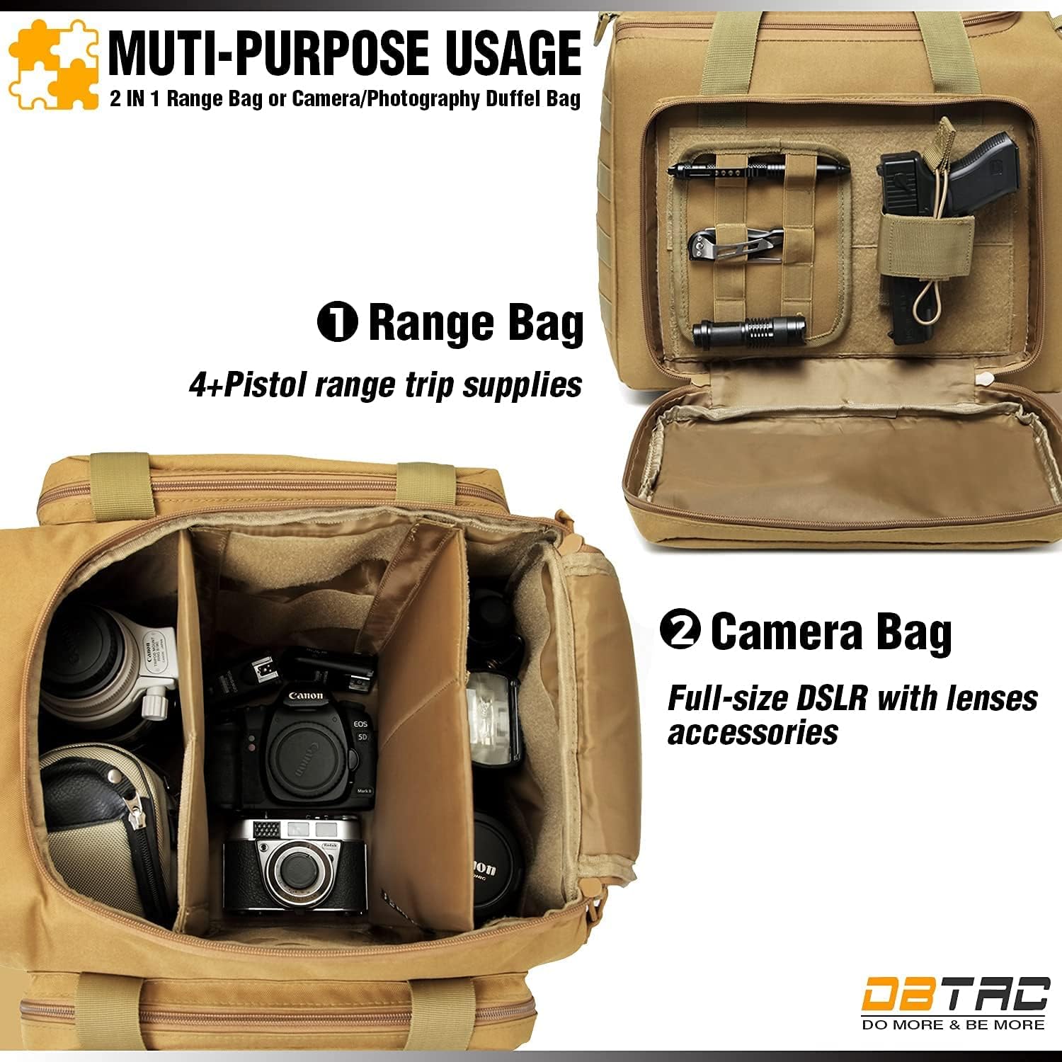 Single Padded Pistol Bag Large (Tan) + Range Bag Large for 4+ Pistol (Tan), Lockable Zipper, Durable Material, Compact Design