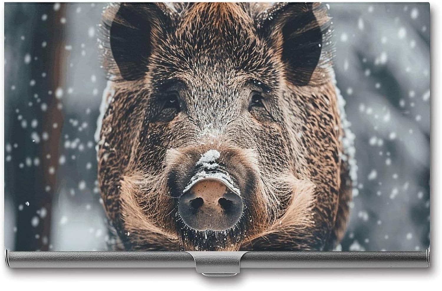 Wild Boar Business Card Case for Women Or Men Snaps Closed Portable Name Holder Credit Card Holder for Business Meeting Use