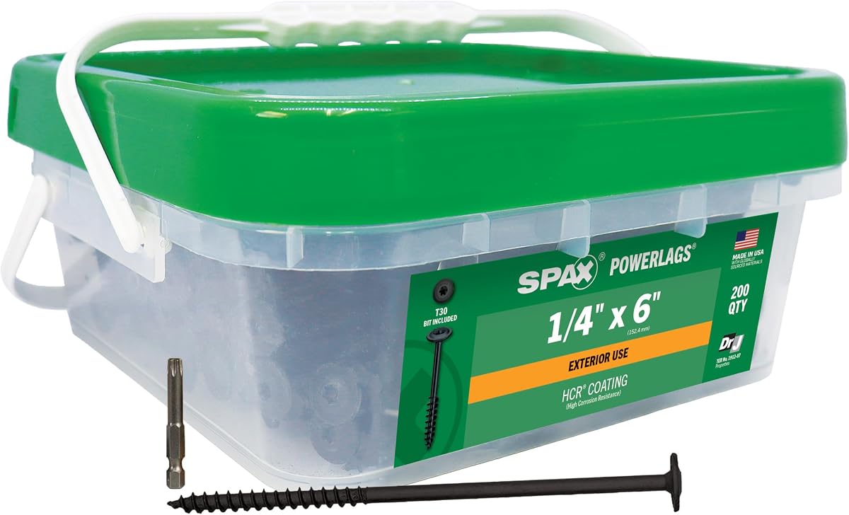 Tornillos de tracción para madera estructural con cabeza de arandela exterior Powerlags de 1/4" x 6" (200 piezas) T30 T-Star Heavy Duty