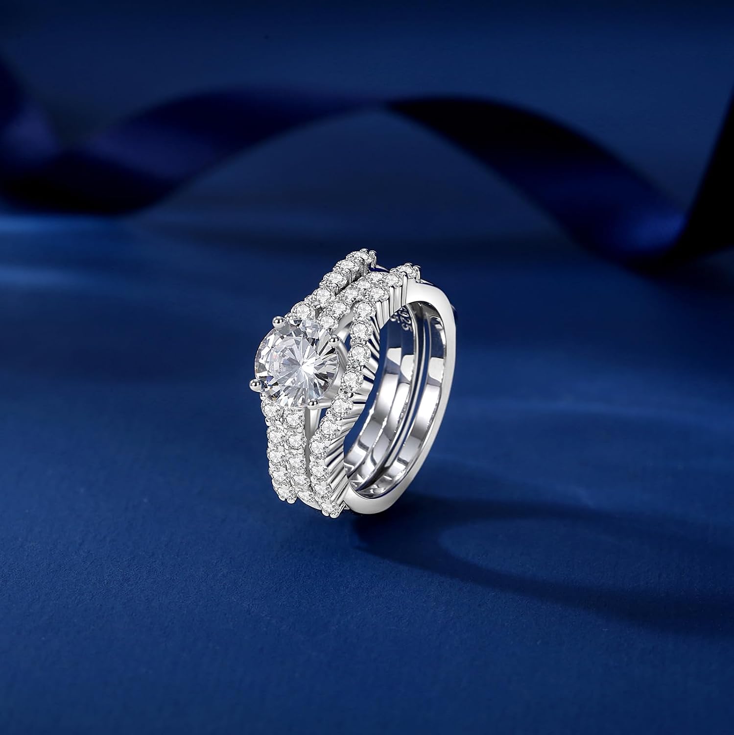 Moissanite Wedding Ring Set Round Cut D Color VVS1 Wedding Rings for Women S925 Sterling Silver with 18K White Gold Plated Promise Engagement Rings for Women