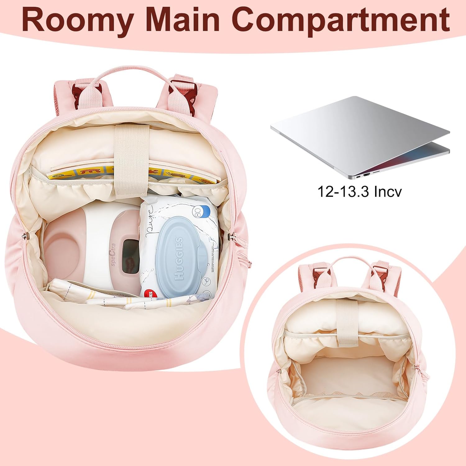 Breast Pump Backpack Fit for Spectra S1/S2 with Removable Cooler Compartment, Breast Pump Bag Fit Pump Accessories for Working & Nursing Moms, Breast Milk Cooler Bag for Travel and Family Use Pink