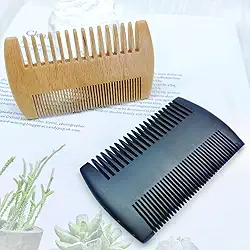 Conjunto de 2 pentes de bigode de madeira com 14 dentes, ferramenta de cuidados frente e verso para manutenção de barbas e pelos faciais - multicolorido