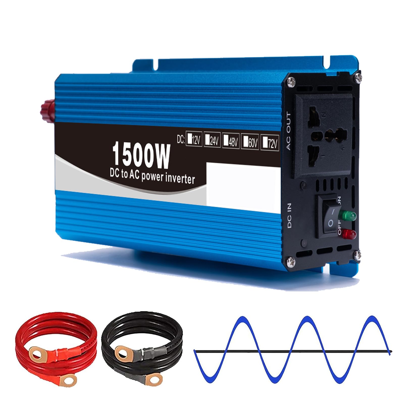 Inverter a Onda Sinusoidale Pura da 1500 Watt, 12V/24V/48V/60V/72V CC a 120V/240V CA per Camper, Camion, Pannelli Solari, Casa, Inverter di Potenza Solare a Bassa Frequenza, Fuori Re(Size:60v to 230v)