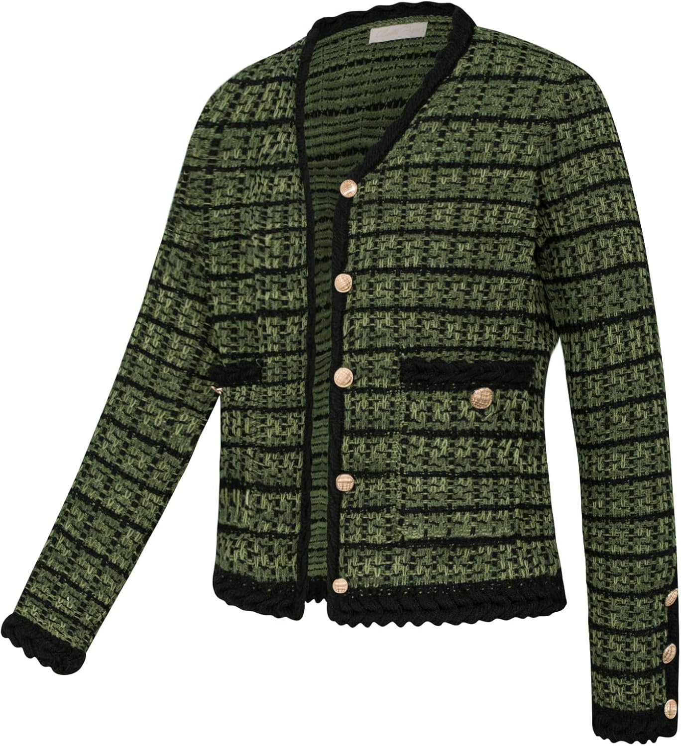 Belle Poque Women Cardigan Sweaters Tweed Pattern Jacket V Neck Sweater Blazer with Button for Fall Winter Spring