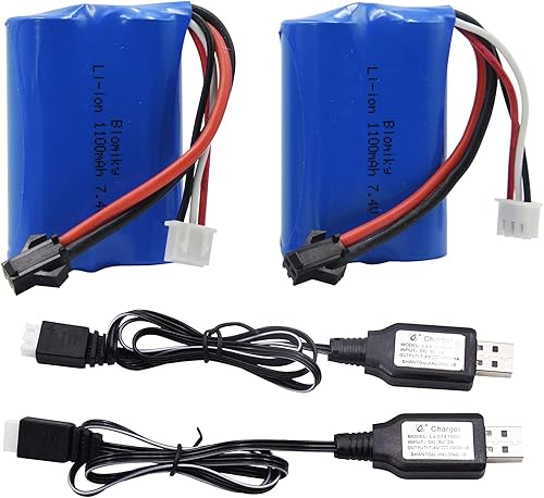Miniatura 4 de Blomiky Paquete de 2 baterías de 7.4 V 1100 mAh y 2 cables de carga y cable adaptador SM2P a macho Mini Tamiya para Velocity H102 nueva versión RC