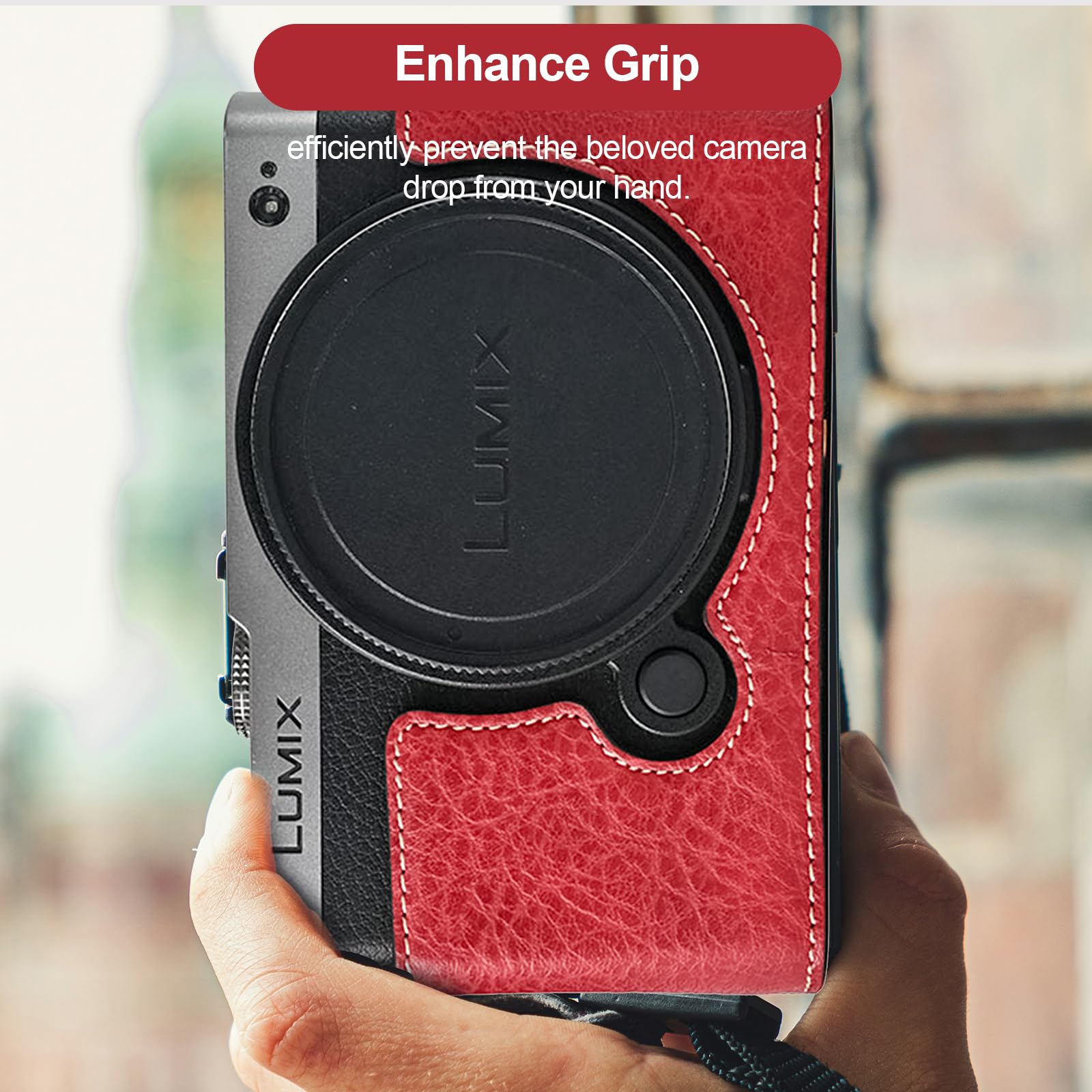 VOVMOEYA Protective Camera Case for Panasonic LUMIX S9,LUMIX DC-S9 Half Case with Soft Microfiber Inner LUMIX S9 Mirrorless Camera Cover Function Well 1/4"-20 Hole Retro PU Litchi Stria-Retro Red - Image 4