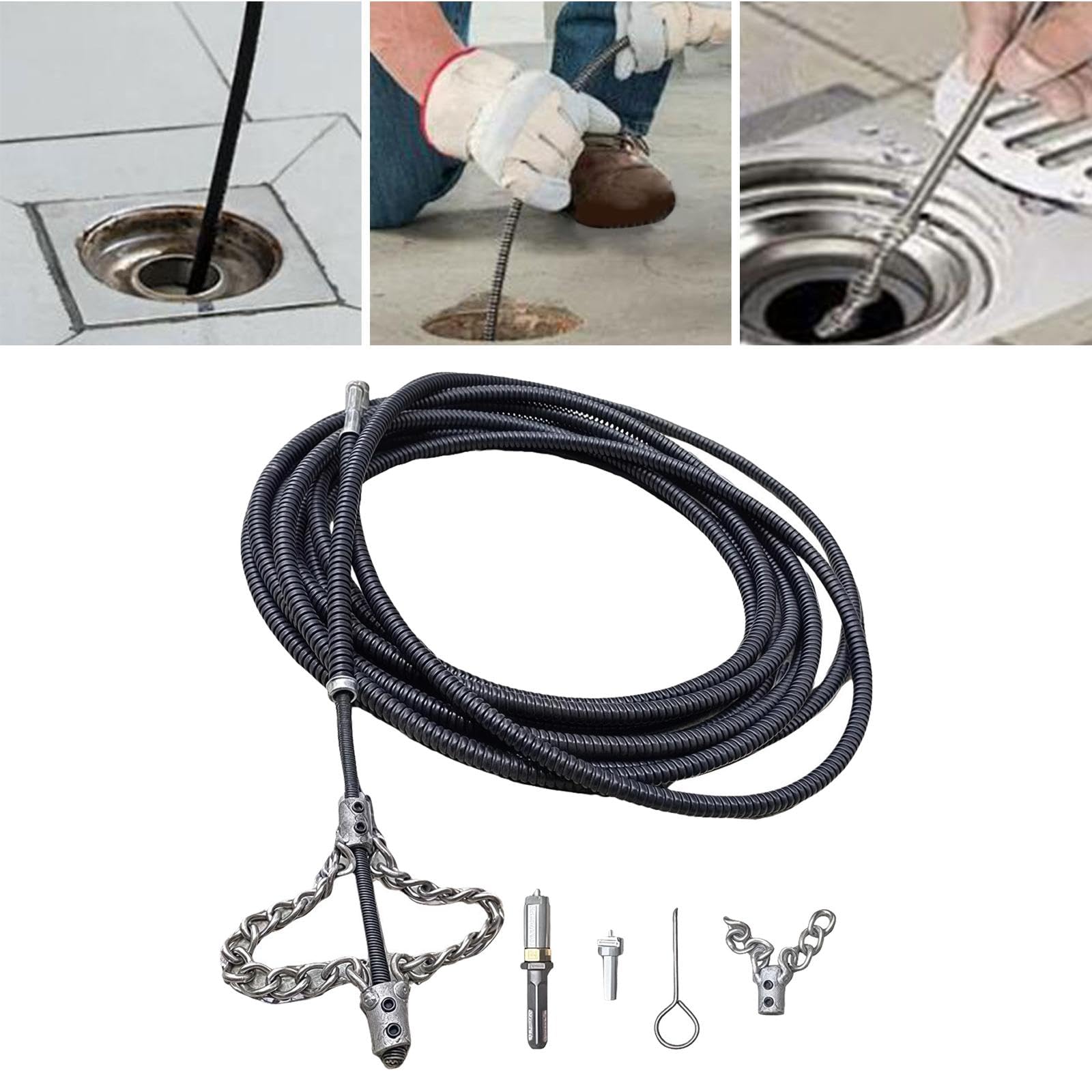 Abflussreiniger Rohrreinigungsschlange Rohrspirale Rohrreinigungswerkzeug Verstopfungsentferner Aus Stahl mit Flexiblem Schaft Und 16mm Federverstellu, 10 m