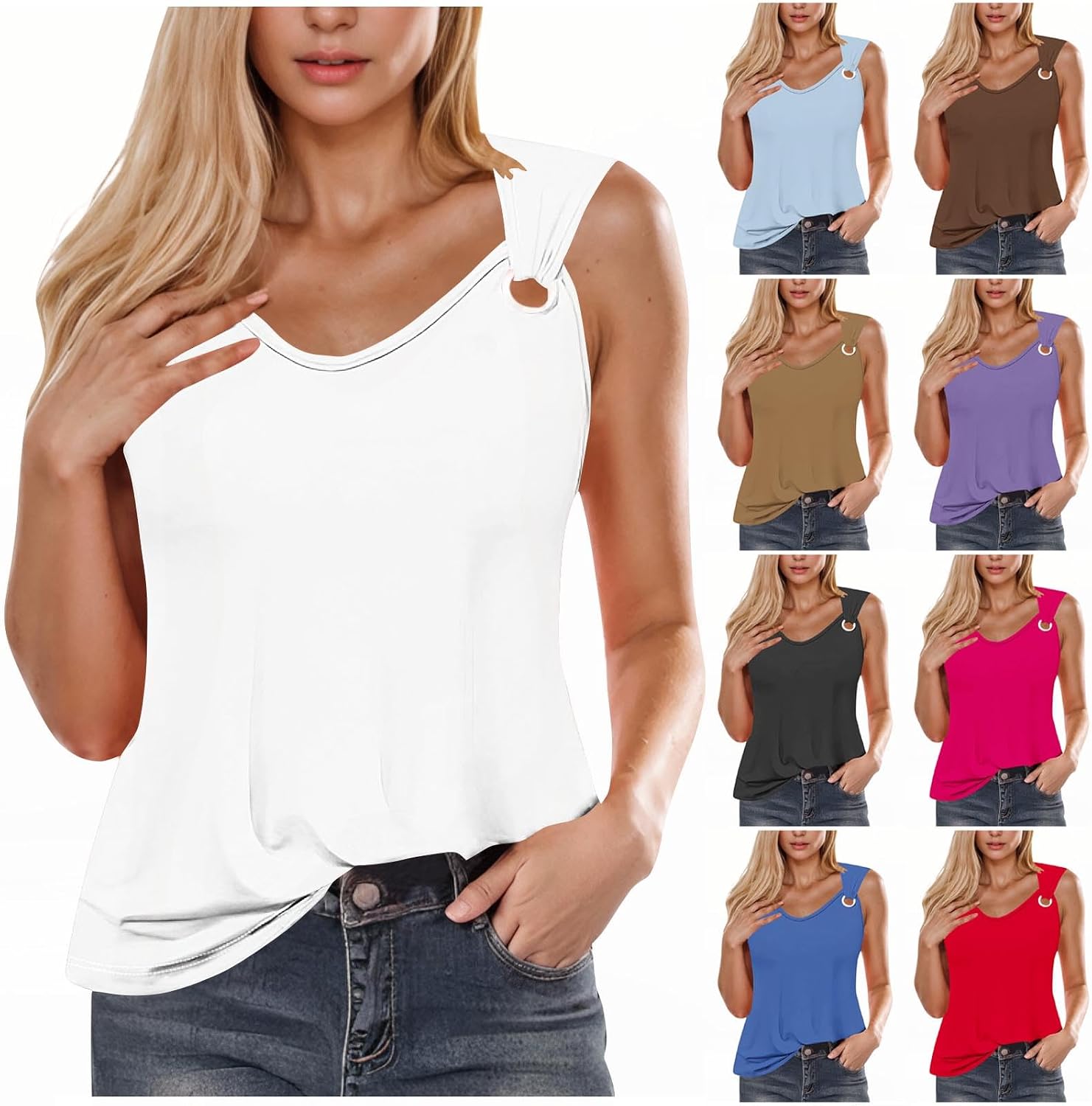 Summer Sleeveless Tops for Women 2025 V Neck Casual Loose Tank Top Lightweight Solid Color Basic Tee Shirts