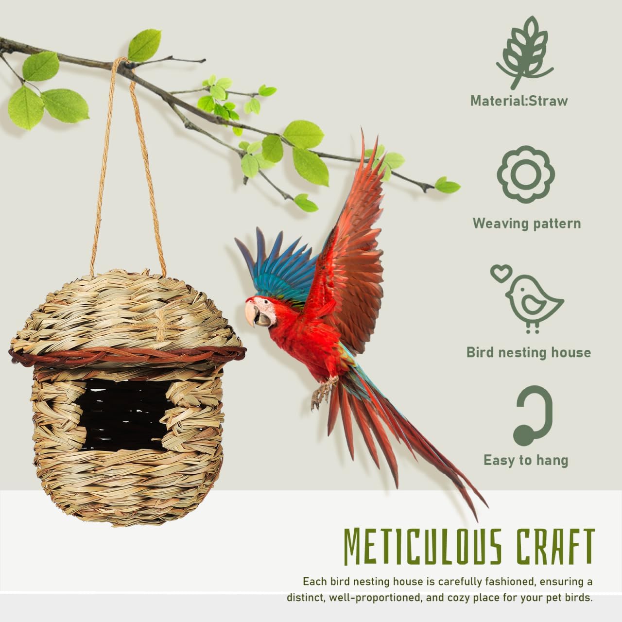 SUPVOX 3-Pack Bird S Nest Parrot House Natural Straw Woven Birdhouse for Backyard Birding Ideal for Finch and Hummingbird Nesting
