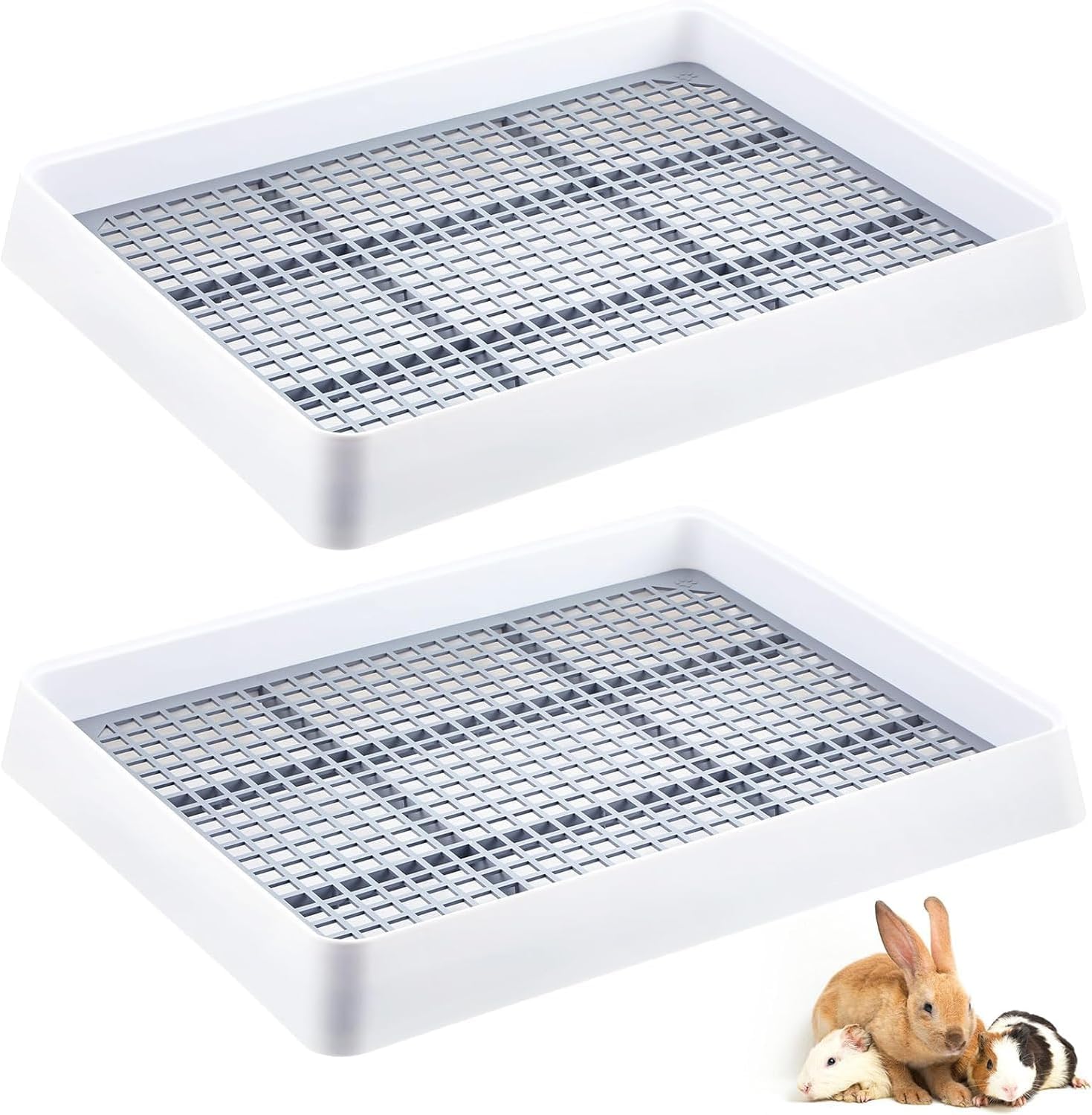 2 Pcs Rabbit Large Litter Box with Grate, Guinea Pig Training Litter Box for Cage, Rectangular