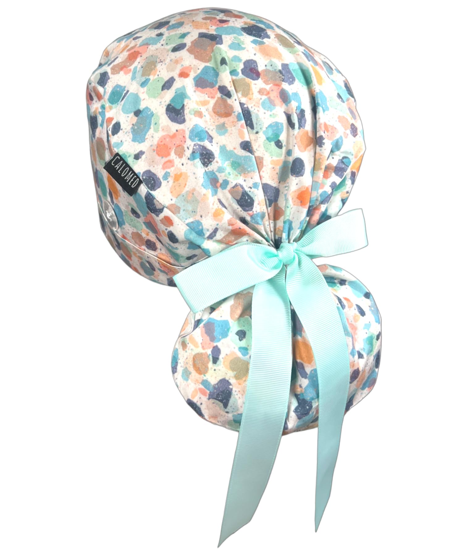 Scrub Cap for Women and Men, Ponytail Scrub Caps, Working Hat, Head Cover with Ribbon Ties and Buttons, Long Hair