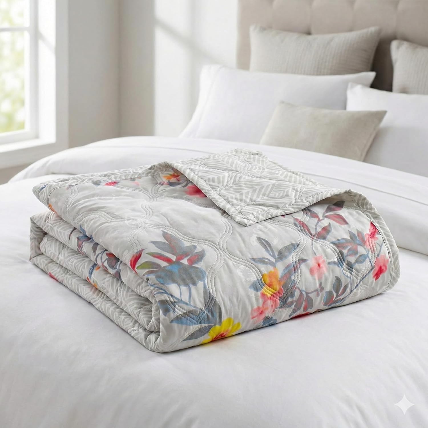 MITUL Dohar Double Bed 100% Cotton Blankets for Summer | 90x100inch, 150GSM Ac Comforter and Cooling Blankets for Summer | Classic Printed Design | Quilt (Design RED Yellow Flower, Single BE)-image-47