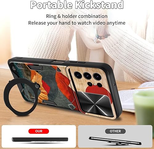 Vista 209 de Funda para Samsung Galaxy A13 5G con cubierta deslizante para lente de cámara y anillo giratorio de 360 grados, soporte híbrido de doble capa Flores