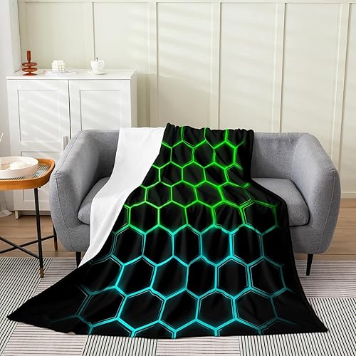 Manta de panal de abeja, manta de cama hexagonal geométrica para niños, adolescentes, niñas, niños, decoración de sala de juegos, manta mullida de