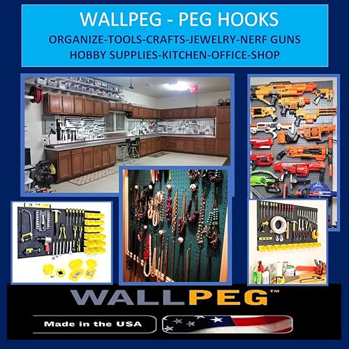 Miniatura 7 de WallPeg Paneles de tablero de clavijas fabricados en Estados Unidos para organización de garaje, kit de almacenamiento de pared (PB-2 B) (2) ea -