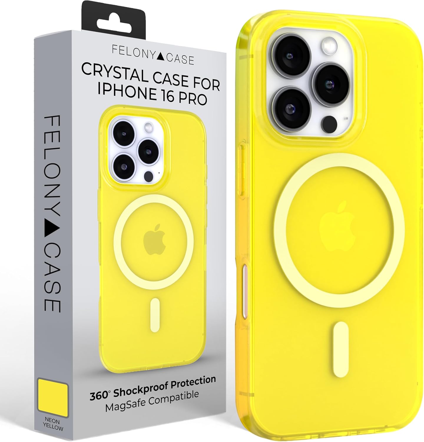 FELONY CASE for iPhone 16 Pro,MagSafe Compatible,360° Cover, Neon Yellow