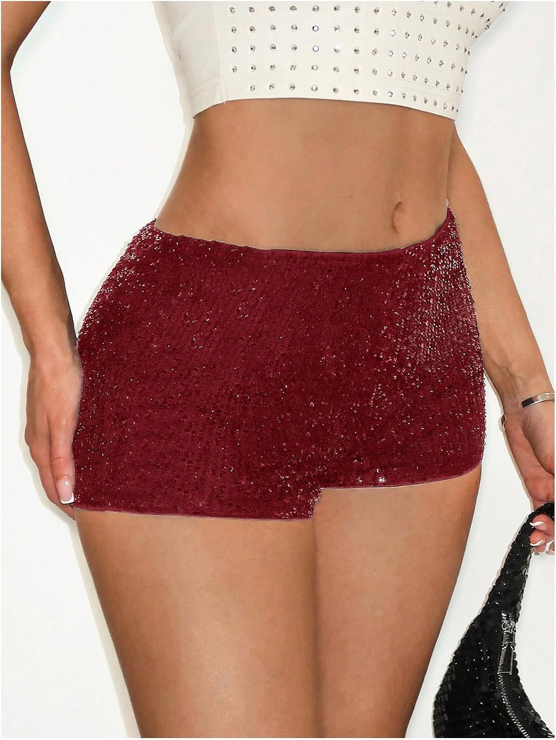 SOLY HUX Women's Sequin Shorts Elastic Low Rise Y2k Party Streetwear Mini Shorts