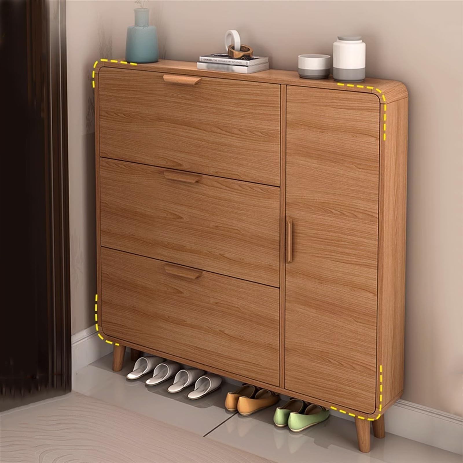 Armadio per Scarpe Scarpiera, scarpiera in legno con 3 cassetti ribaltabili, scarpiera moderna e sottile in legno for ingresso, soggiorno, camera da letto Portascarpe(90x18x120CM)