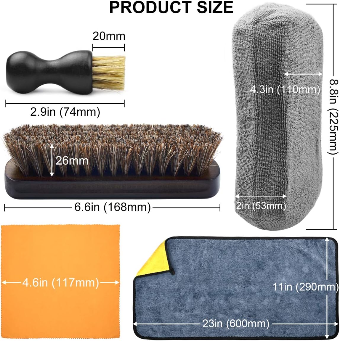 Leather Cleaning and Care Tool Kit, Used with Leather Seat Cleaner and Conditioner for Vinyl and Leather Auto Interior, Seats, Furniture, Apparel and Bags, Car Seat Cleaning Brushes, 5PCS Set