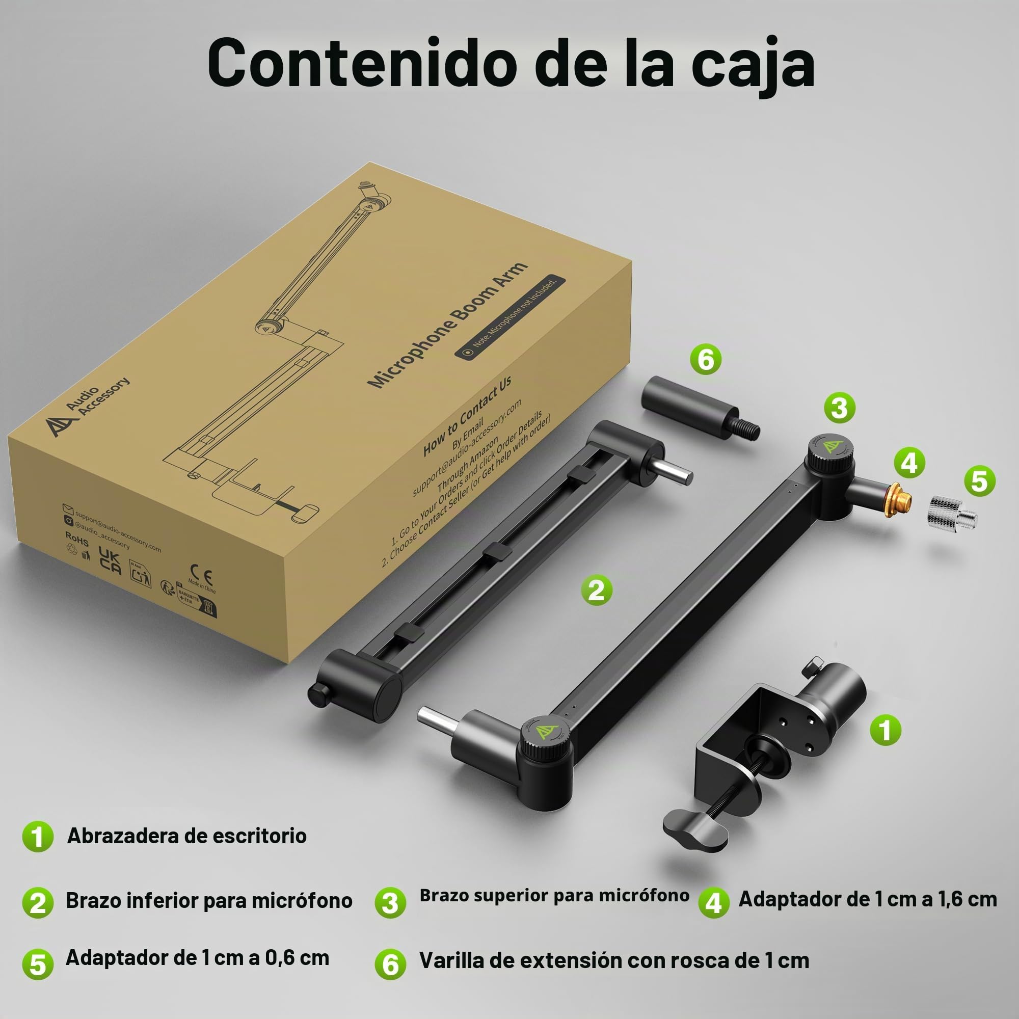 Brazo de suspensión bajo perfil (diseñado para micrófonos pesados) - Capacidad de carga de 3 kg, estructura de bloqueo de engranaje estable que nunca se baja, soporte de micrófono de metal montado en