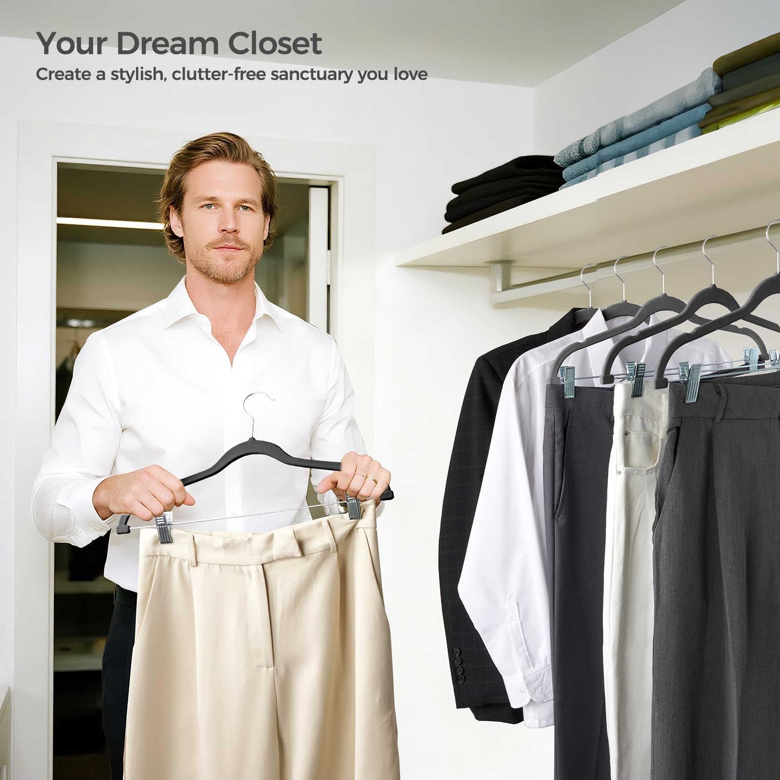 House Day Samt-Kleiderbügel mit verstellbaren Clips, 30 Stück, Rutschfester Anzug-Organizer mit 360°-Haken, robuster Kleiderbügel für Hosen, Röcke, Blusen, Kleider, Outfit-Kleider, für alle