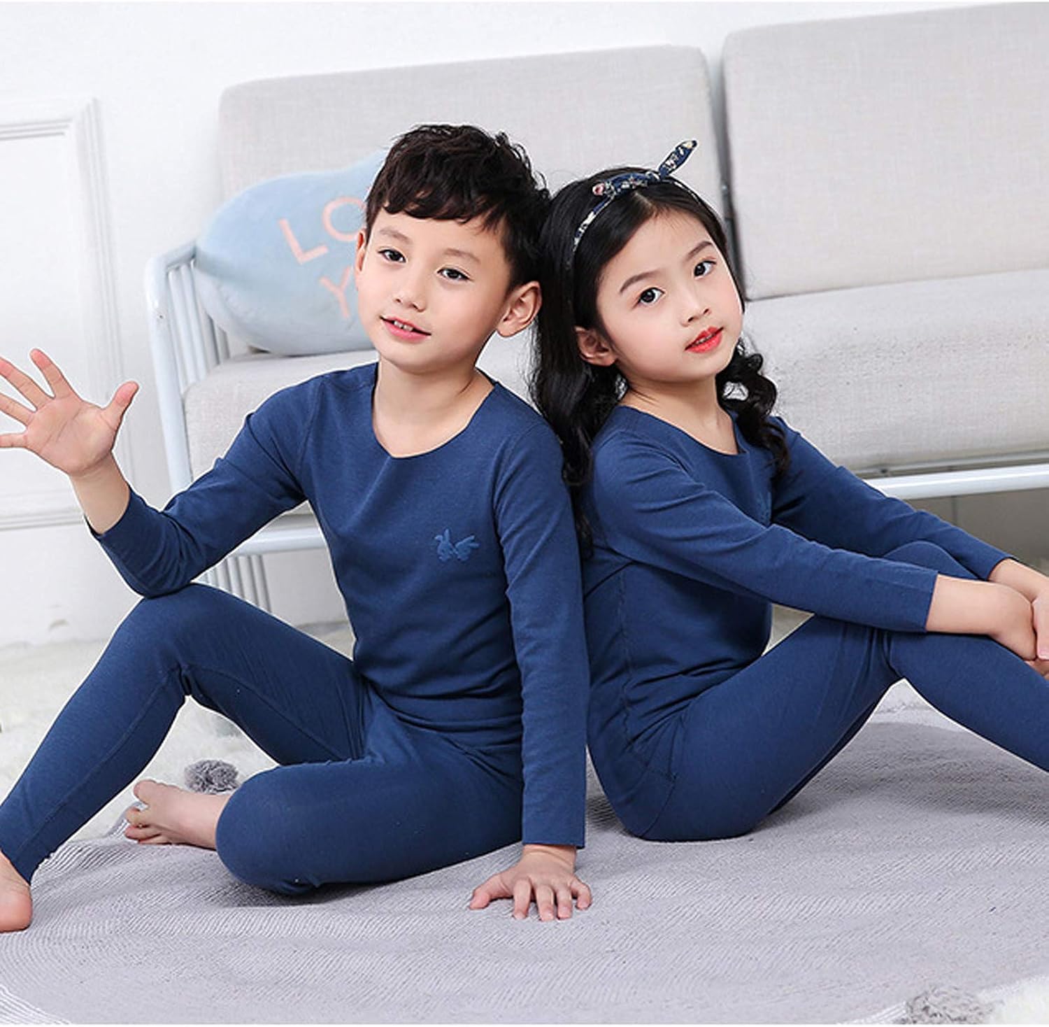 Cotton 𝐏ajamas for Boys Girls Long Sleeve Snu𝐠 Fit 𝐏a𝐣ama Set Soft Cotton Base Layer Long 𝐉ohns Plain 𝐔nderwear
