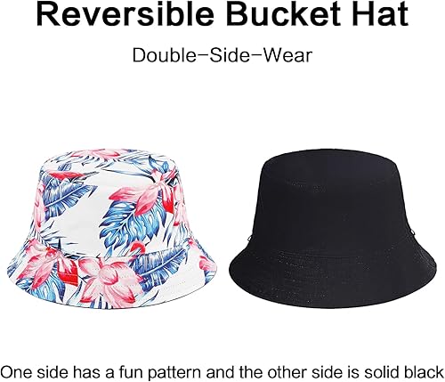 Miniatura 6 de HH HOFNEN Sombrero de pescador de doble cara para verano, playa, sombrero de sol para viajes, gorra de pescador con cuerdas para mujeres y hombres