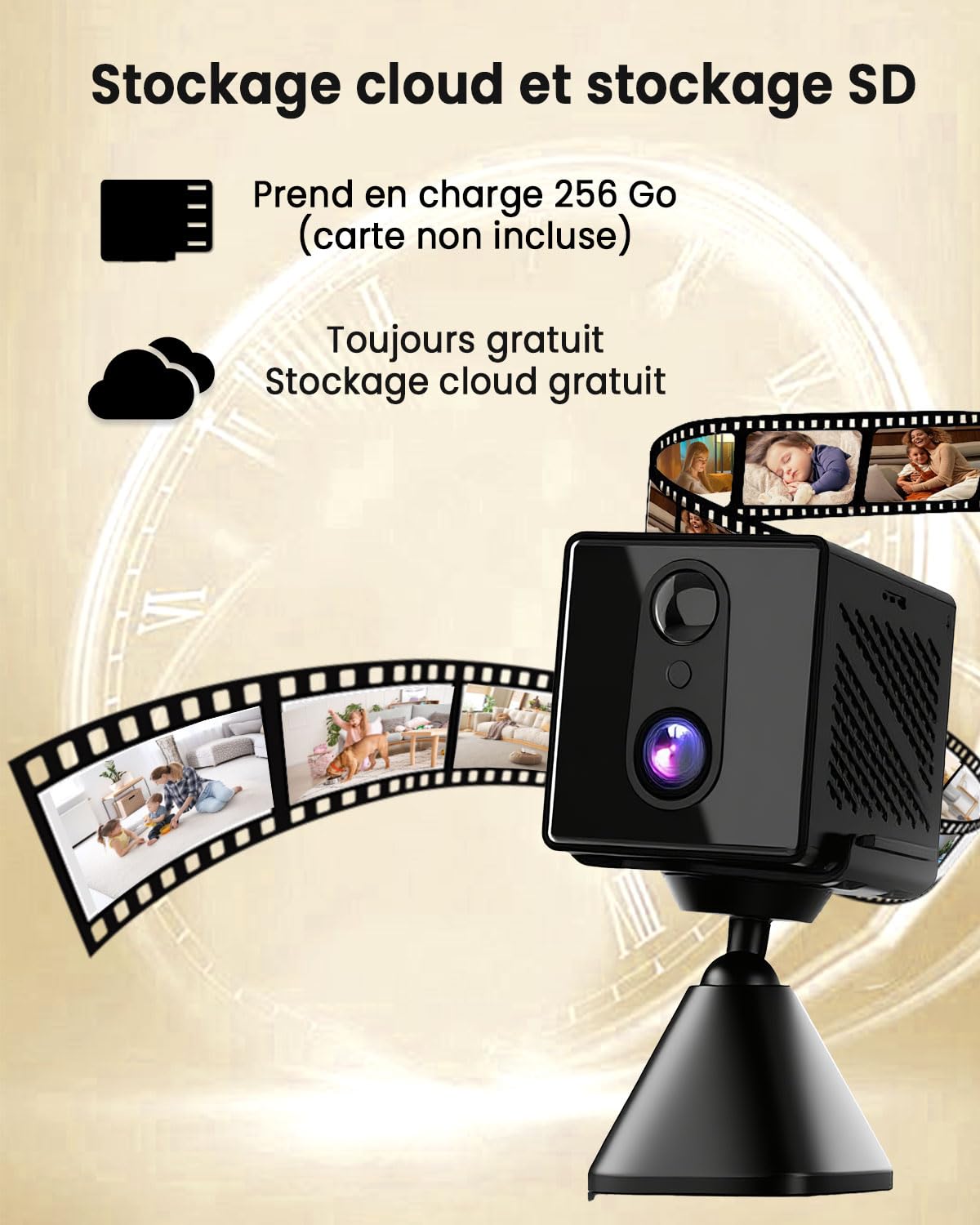 Mini Caméra Espion Sans Fil, 4K Caméra WiFi Intérieur 5G & 2.4GHz, Détection de Mouvement, Vision Nocturne, Batterie 2000 mAh Ultra Longue Autonomie, Stockage Cloud Gratuit, Carte SD, Idéale pour Ma
