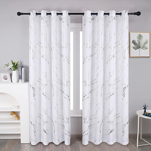 Taisier Home Cortinas texturizadas de lino con estampado de lámina plateada, cortinas con diseño geométrico de mármol para sala de estar, Taisier Home Cortinas texturizadas de lino con estampado de lámina plateada, cortinas con diseño geométrico de mármol para sala de estar,