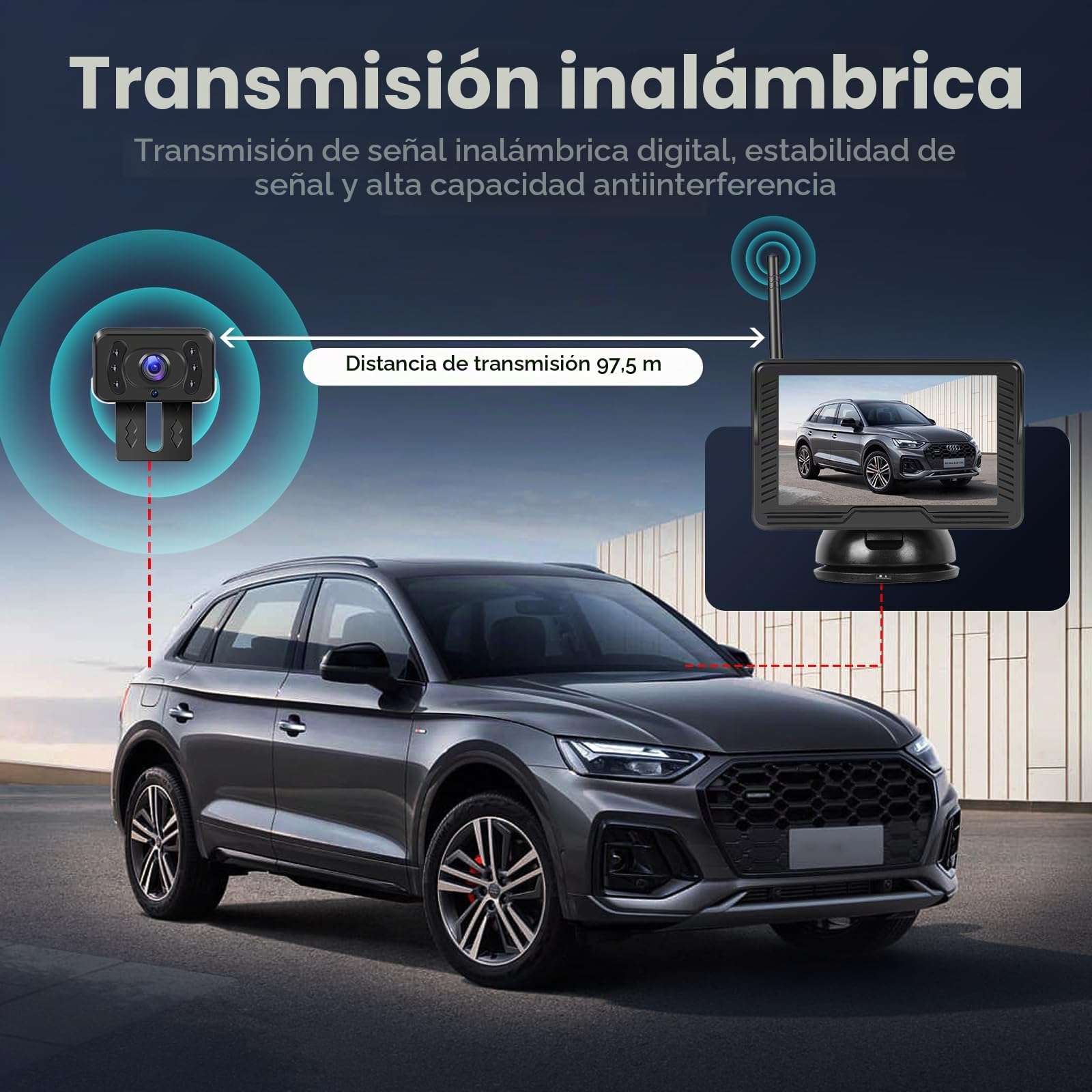 Kit de Cámara de Marcha Atrás Inalámbrica con 4,3 Pulgadas IPS Monitor, Cámara de Respaldo Impermeable IP69 Señales Digitales Estables, Visión Nocturna con Gran Angular, Cámara para Coche/RV/Cámper