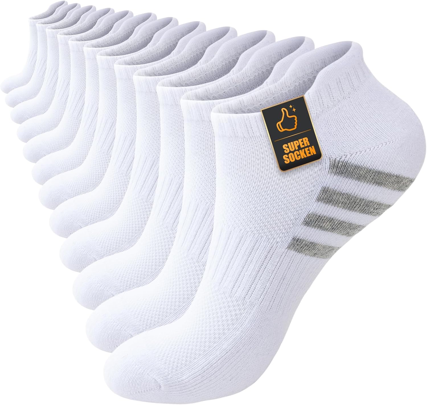 (-15%) Stoeury Sneaker Socken Herren Damen 43-46 39-42 35-38 47-50, 6 Paar Atmungsaktive kurze Sportsocken Laufsocken, Anti Schweiß Gepolsterte Baumwolle Sneakersocken, Weiß, 43-46