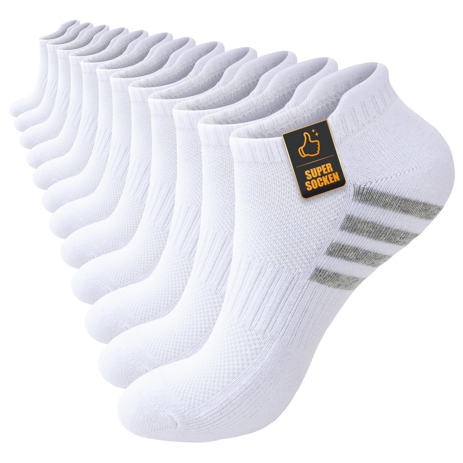 Stoeury Trainer Socks Men Women 43-46 39-42 35-38 47-50, 6 Pairs Breathable Short Sports Socks Running Socks, Anti Sweat Padded Cotton Trainer Socks