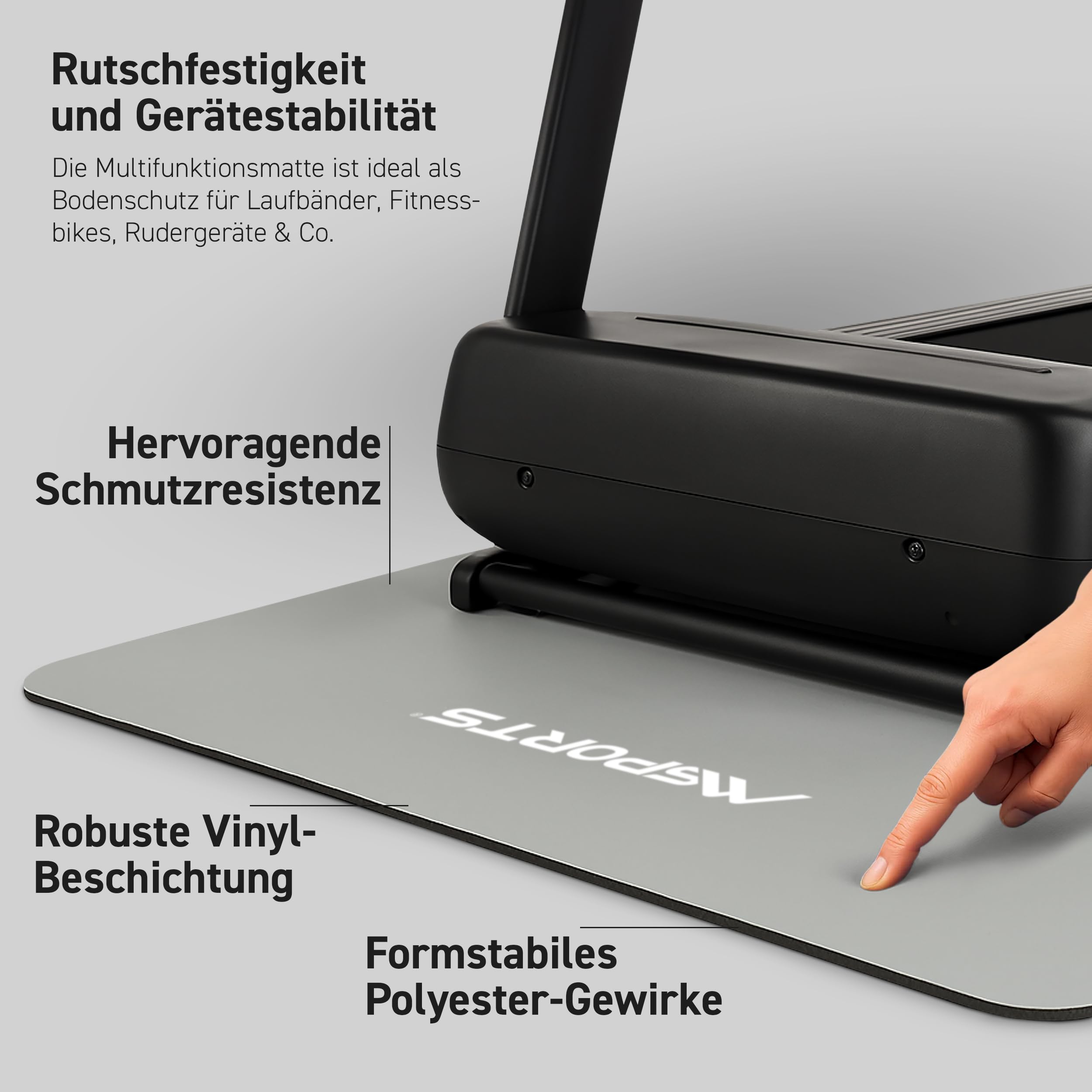 MSPORTS Bodenschutzmatte Premium für Fitnessgeräte - wiederstandsfähige Unterlage für Crosstrainer, Hometrainer & Laufband – Trainingsmatte für Gym, Yoga & Pilates