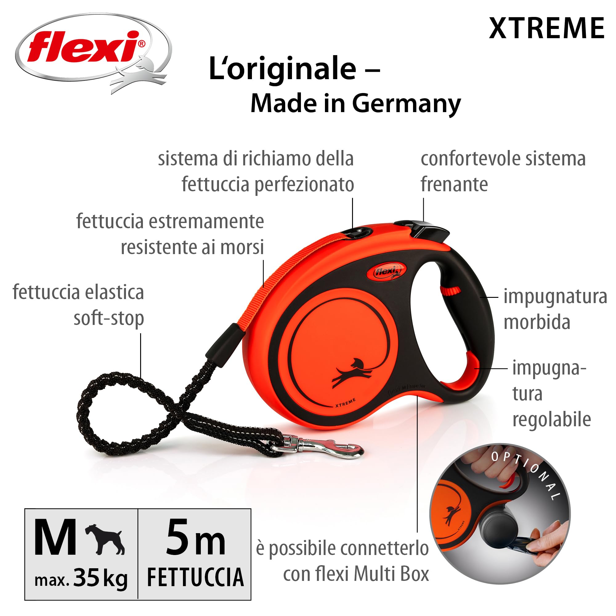 Guinzaglio Flexi Xtreme M, 5 m, cinghia, fino a 35 kg