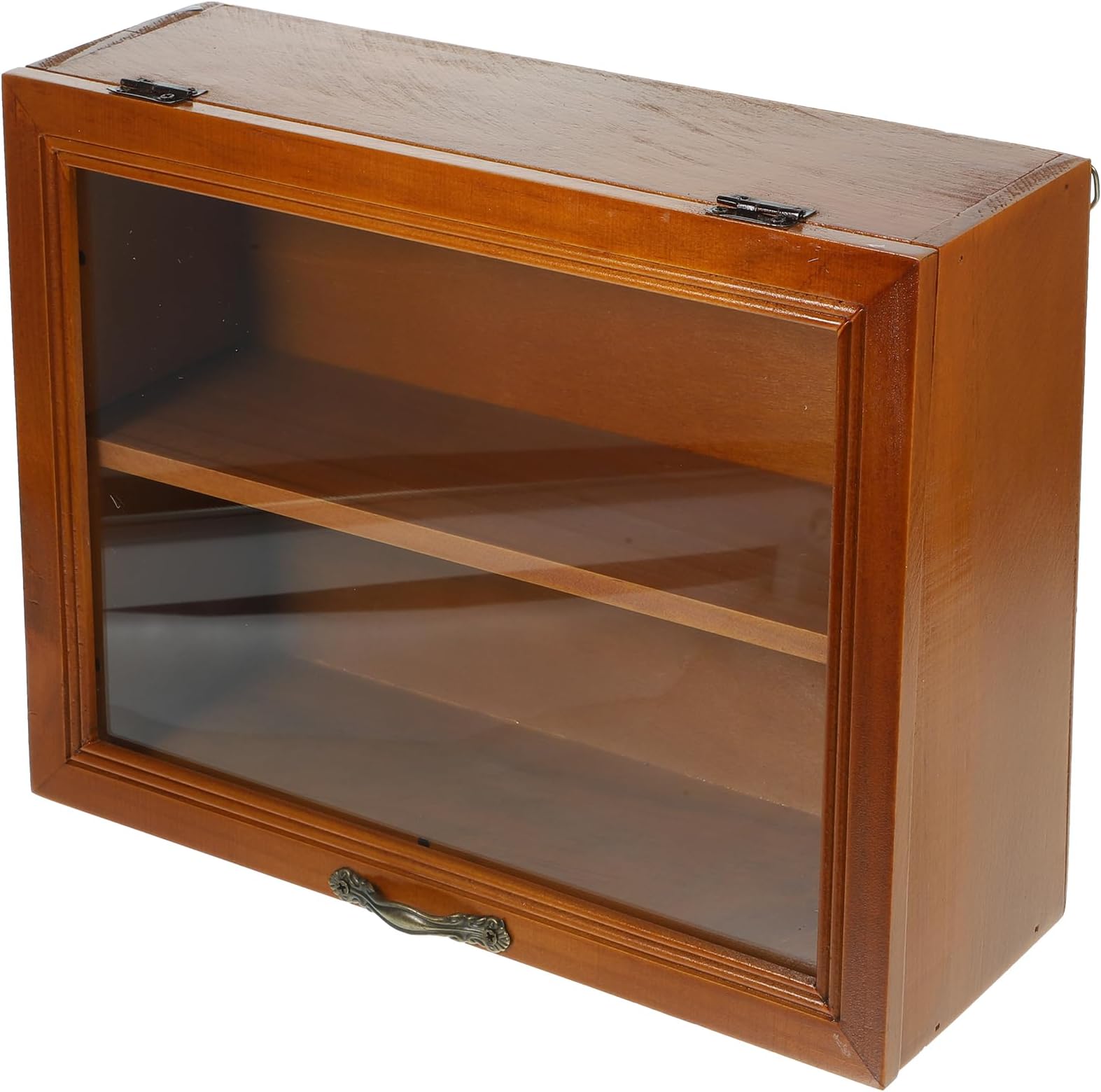 Desktop Cup Storage Box Tea Set Cosmetics Holder, Dark Red Glass Display Case with Shelves, 11.81 X 9.05 X 4.17 Inches, Space-Saving Organizer for Mugs, Tea Bags, and Makeup
