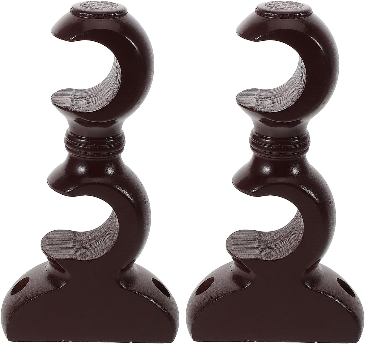 2pcs Wood Double Window Curtain Brackets for 1.1 Inch 28mm Rods Holder Farmhouse Drapery Pole Hardware for Wall Living Room Bedroom Kitchen Drape Brown