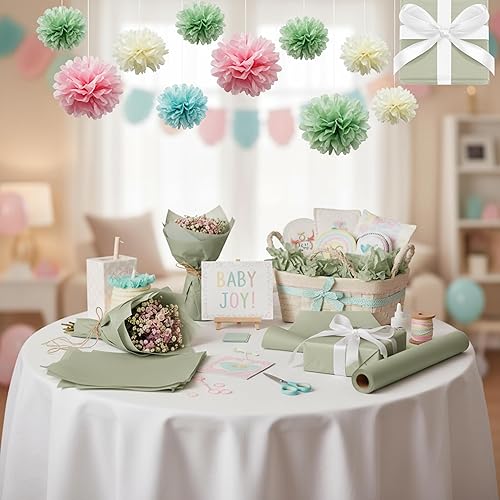 Miniatura 7 de Qilery 500 hojas de papel de seda verde salvia a granel de 15 x 20 pulgadas, sin ácidos, hojas de papel de embalaje de flores de boda para