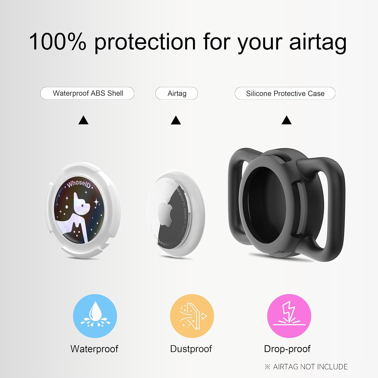Waterproof Airtag Dog Collar Holder, Silicone & ABS Airtag Holder for Dog & Cat Collars, Ultra-Durable, Lightweight and Protective Airtag Case (Black&Blue-1, Regular) Regular Black&Blue-1