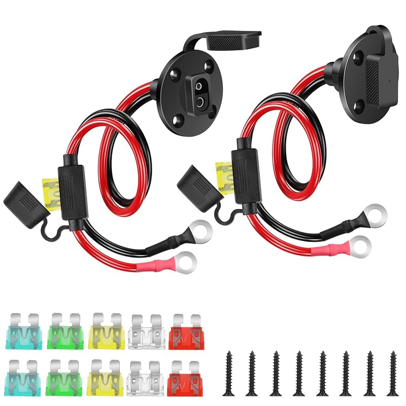 Linkstyle Kit com 2 cabos extensores SAE de 60,96 cm, 10 AWG, com tomada lateral para painel, terminais O-ring e fusíveis