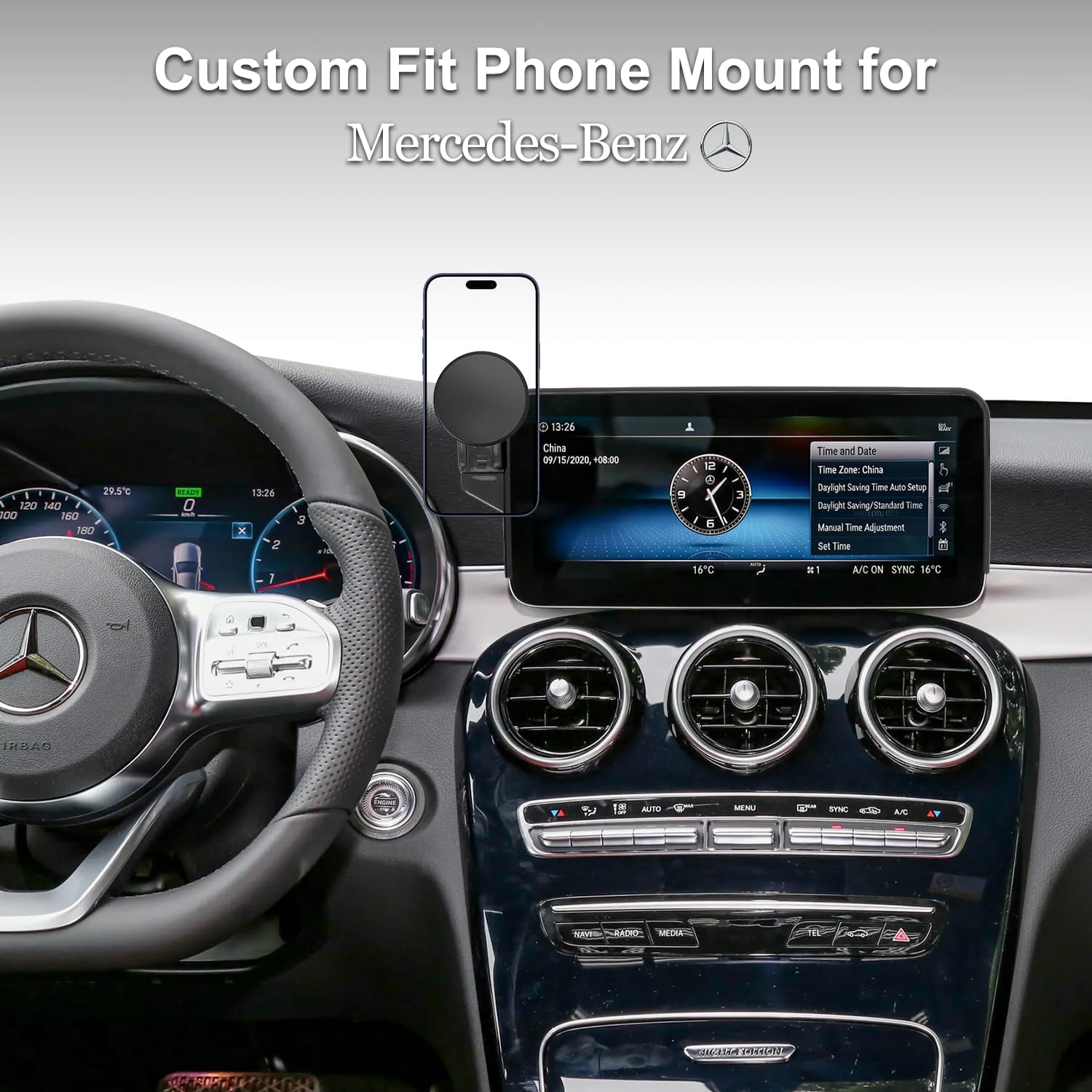 Car Phone Holder for Mercedes-Benz 2020-2022 GLC & 2019-2021 C-Class & 2020-2022 V-Class, 10.25-Inch Center Screen, Strong Magnet, OEM-Style, No View Obstruction Phone Mount Compatible with MagSafe