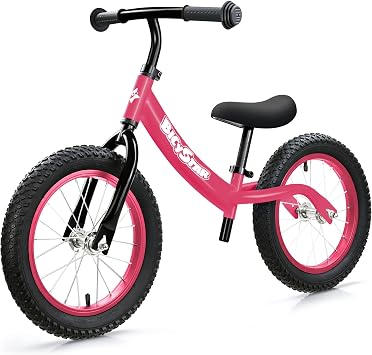 bicystar 14 Inch Balance Bike for Kids 3-5 with Rubber Air Tires, Pink | lightweight frame, adjustable seat & handlebar, easy assembly, outdoor riding, footrest, no pedals