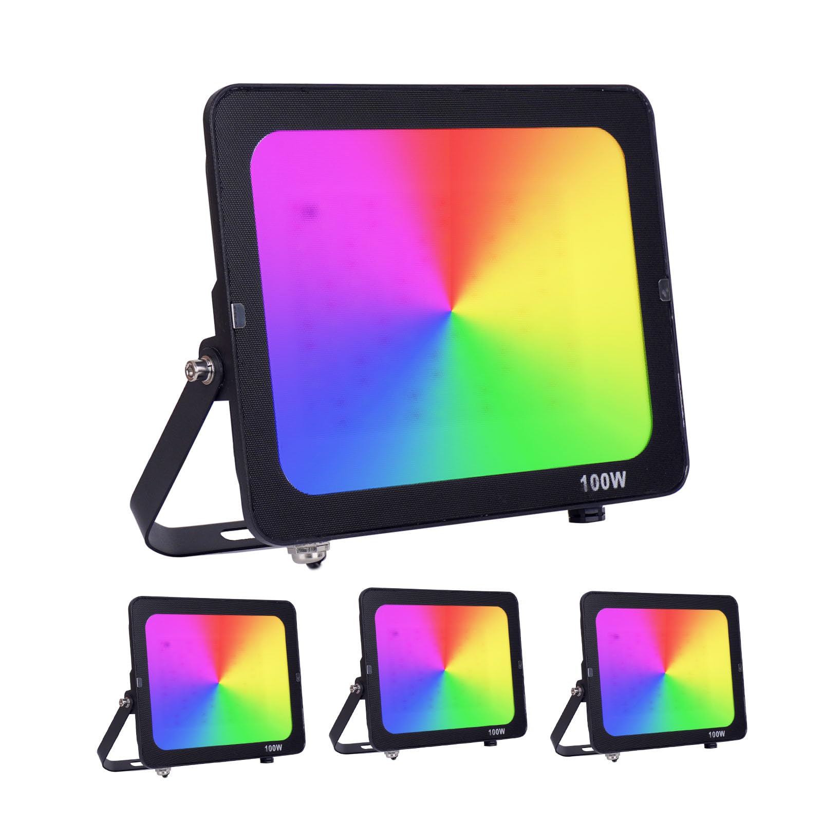 RGB Projecteur LED Extérieur 100W,Spot LED Couleur avec Télécommande,16 Couleurs 4 Mode Dimmable Éclairage Extérieur Murale,Étanche IP65 Luminaire Jardin pour Cour,Terrasse,Noël,Fêtes DJ-4pcs